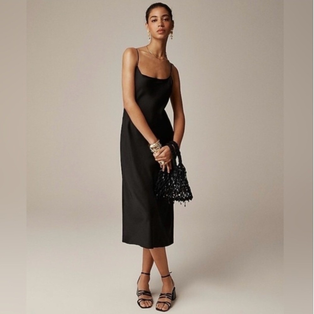 J.Crew Gwyneth Black Linen Blend Midi Slip Dress Scoop Neck Spaghetti Strap Sz 2